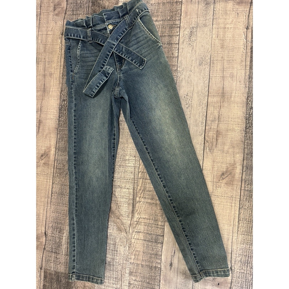 Energie Womens Paperbag Waist Tapered Jeans Size 3 Medium Wash Belted